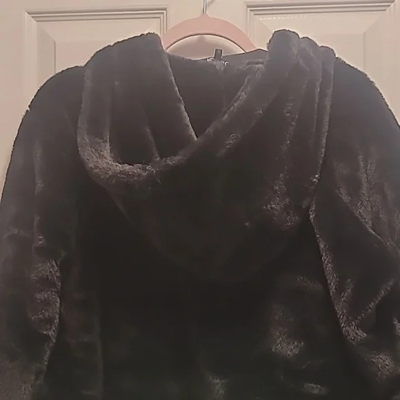 Bebe Plush Black Hooded Jacket Size Large - Picture 5 of 8